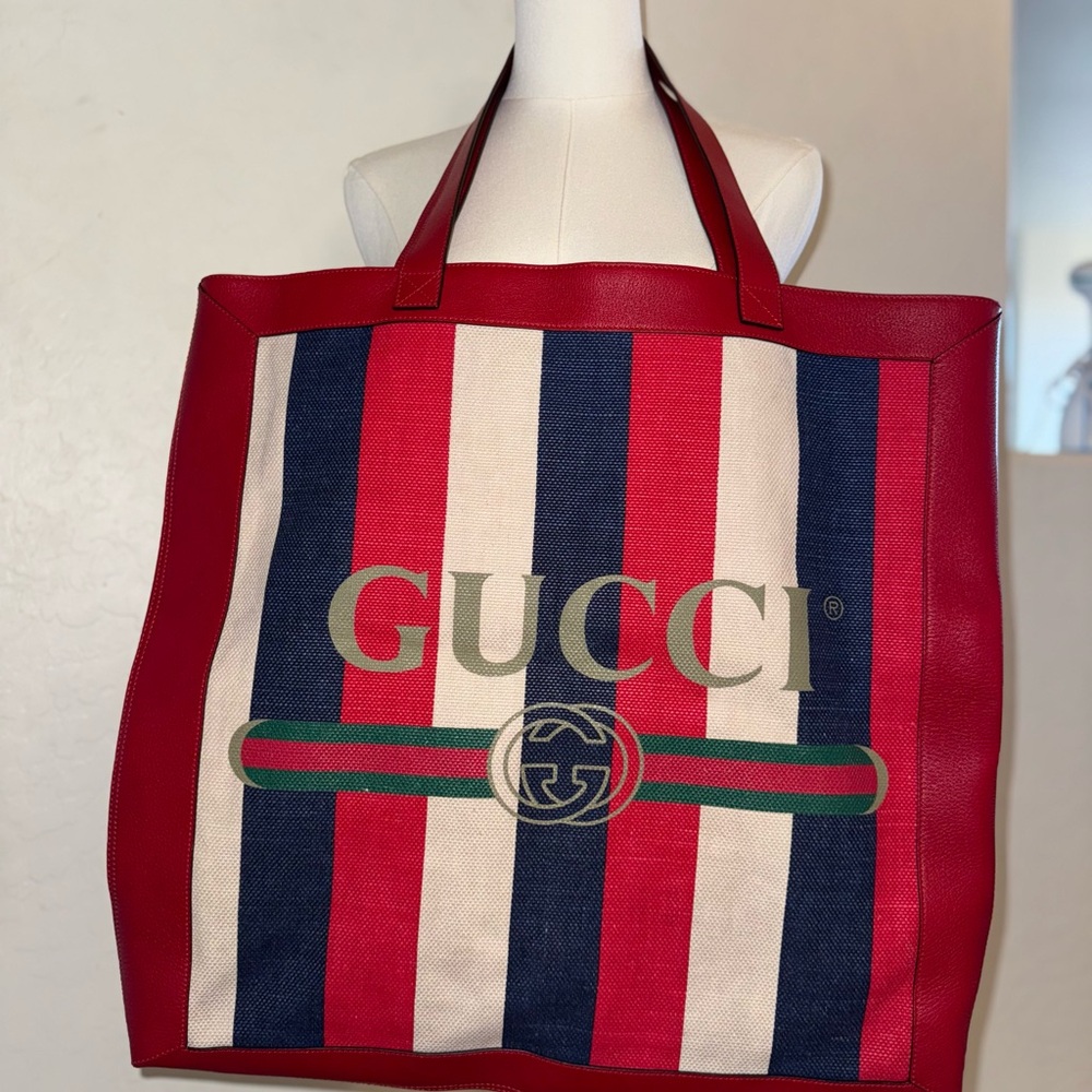 Gucci Red and Blue Large Web Sylvie Stripe tote - Picture 7 of 7